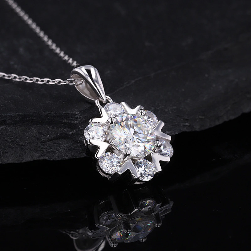 Wollet 1CT Moissanite Jewelry Adjustable Women Korean Clavicle Chain 925 Sterling Silver Moissanite Necklace