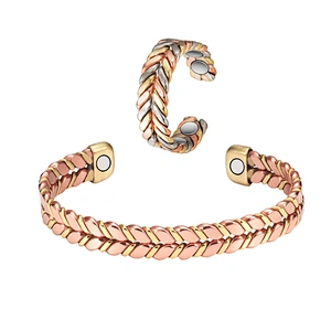 Wollet Antique Twisted Braided Magnetic Therapy Pure Copper Bangle Bracelets And Rings For Arthritis Magnetic