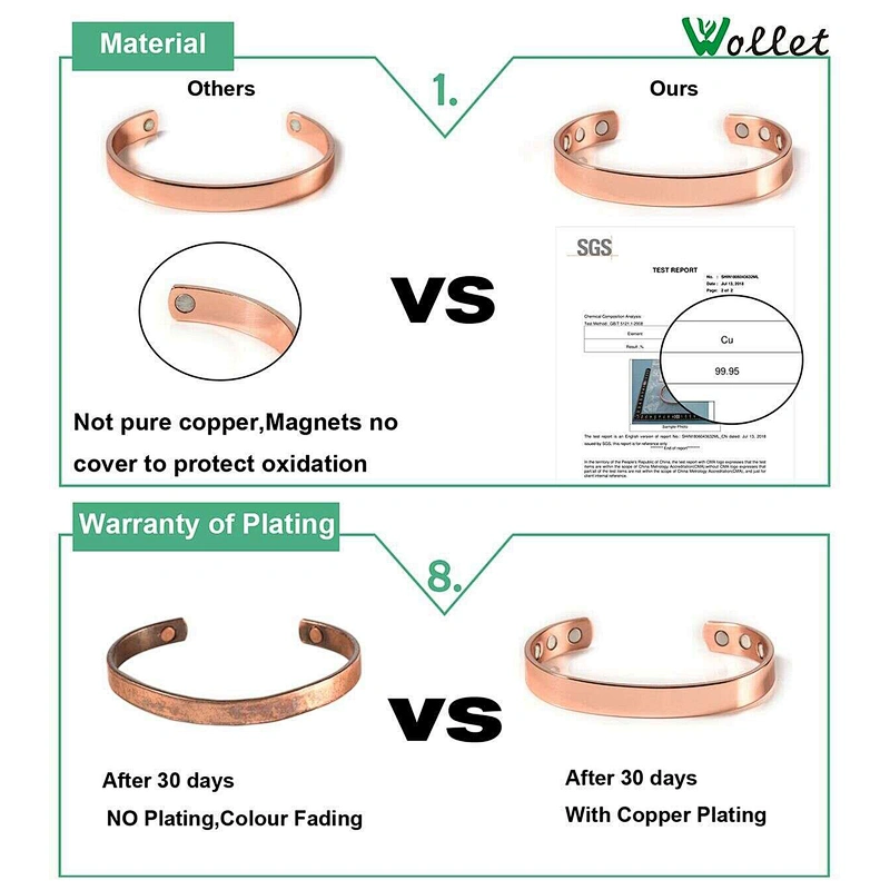 Wollet Blank Adjustable Cuff Bracelet Set Wholesale Engraved Name Personalized Magnetic Copper Bangle Custom Couple Bracelets