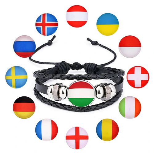 Wollet Souvenirs Gift Multi-Layered Red White Green Russian UK Italian American Flag Braided Football Bracelet