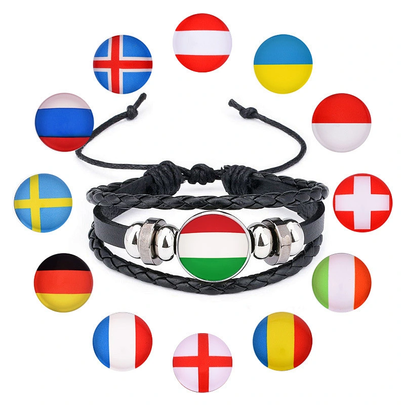 Wollet Souvenirs Gift Multi-Layered Red White Green Russian UK Italian American Flag Braided Football Bracelet