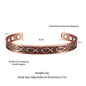 Wollet Health Medical-Grade 99.5% Pure Copper Bracelet  Neodymium Magnetic  Copper Bracelet