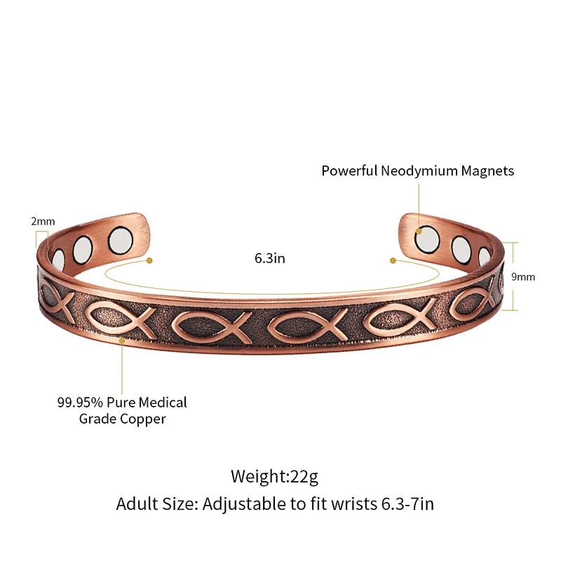 Wollet Health Medical-Grade 99.5% Pure Copper Bracelet  Neodymium Magnetic  Copper Bracelet
