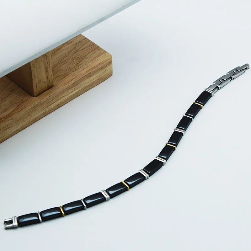 Wollet Handcrafted Jewelry Adjustable Easy Link Black Crystal Ceramic Bracelet