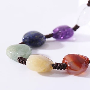 Wollet Wholesale Yoga Natural Stone Colorful Hand String Female Heart Weaving Agate 7 Chakra Bracelets