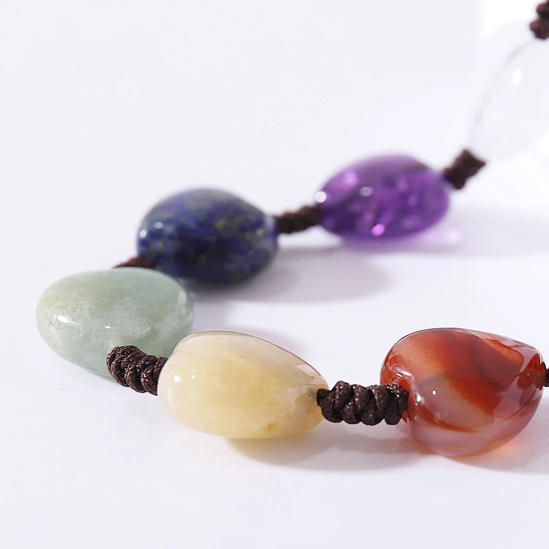 Wollet Wholesale Yoga Natural Stone Colorful Hand String Female Heart Weaving Agate 7 Chakra Bracelets