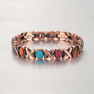 Wollet Women's Classic Healing Copper Natural Semi Precious Stone Bracelets