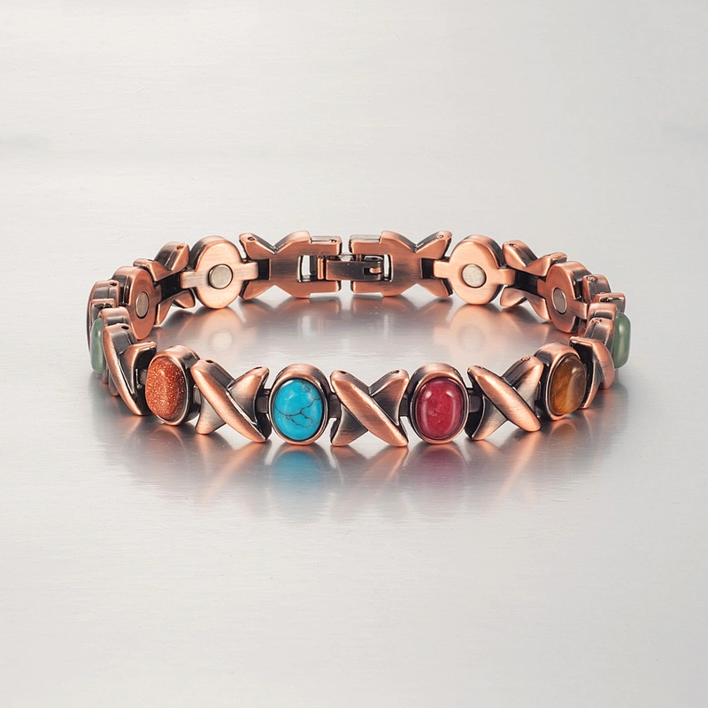 Wollet Women's Classic Healing Copper Natural Semi Precious Stone Bracelets