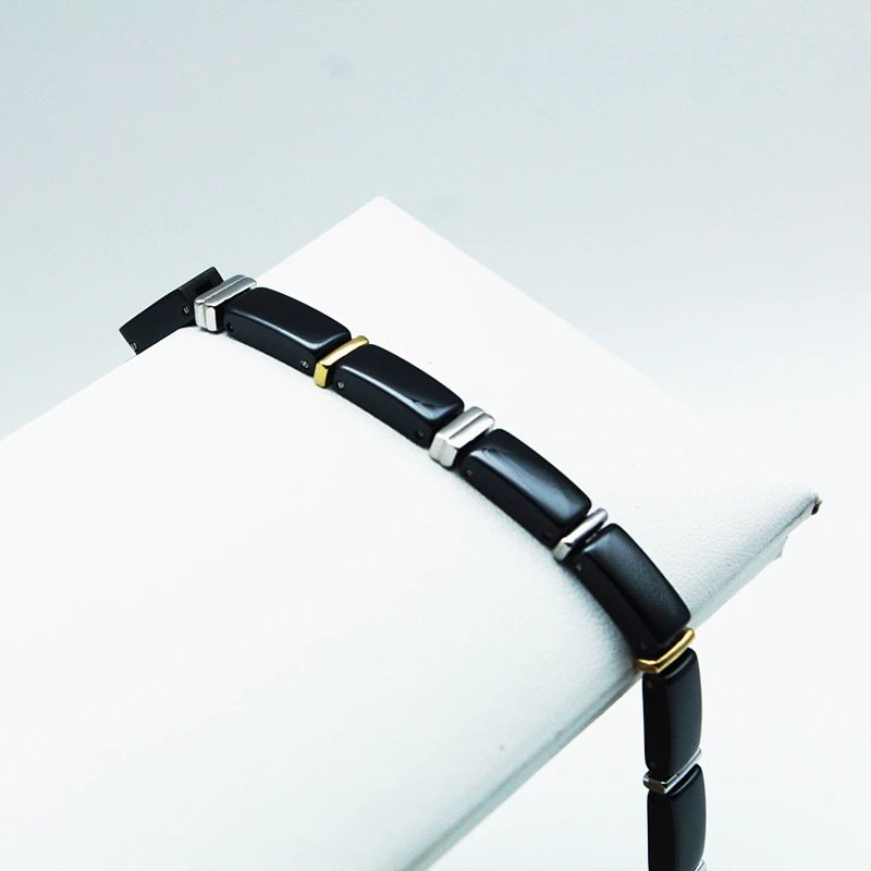 Wollet Handcrafted Jewelry Adjustable Easy Link Black Crystal Ceramic Bracelet