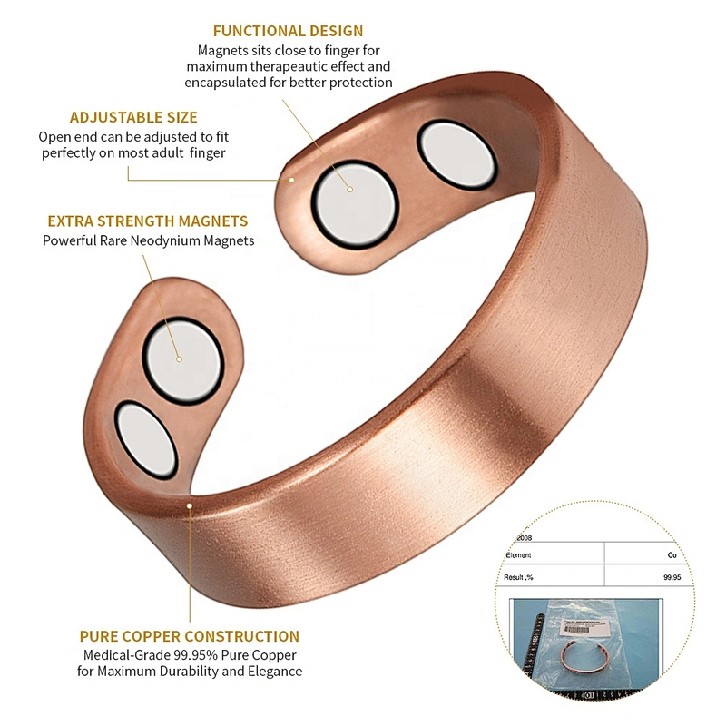 Wollet Magnetic Copper Ring Arthritis Women Pure Copper Rings for Women Adjustable Health with 3PCS Magnets