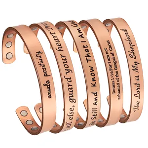 Wollet Blank Adjustable Cuff Bracelet Set Wholesale Engraved Name Personalized Magnetic Copper Bangle Custom Couple Bracelets