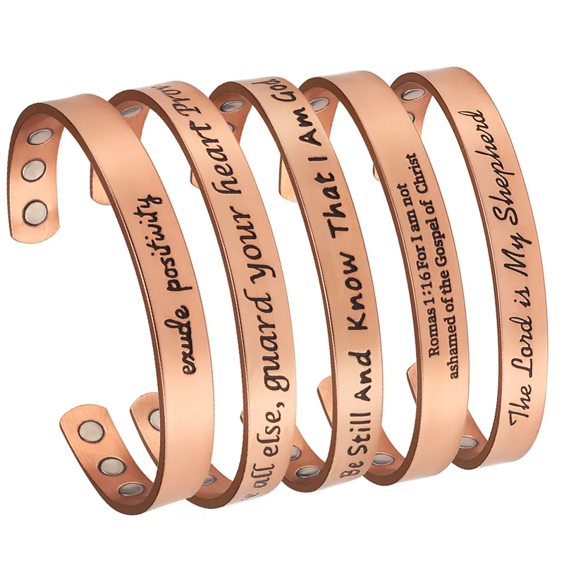 Wollet Blank Adjustable Cuff Bracelet Set Wholesale Engraved Name Personalized Magnetic Copper Bangle Custom Couple Bracelets