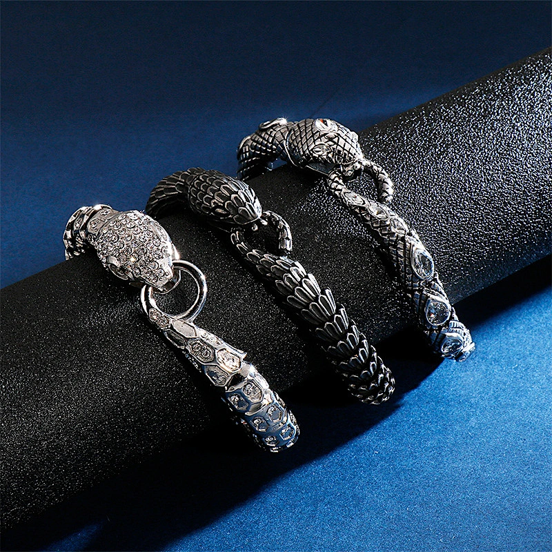 Wollet Vintage Fashion Scale Serpentine Diamond Snake Bangle Bracelet and Snake Necklace
