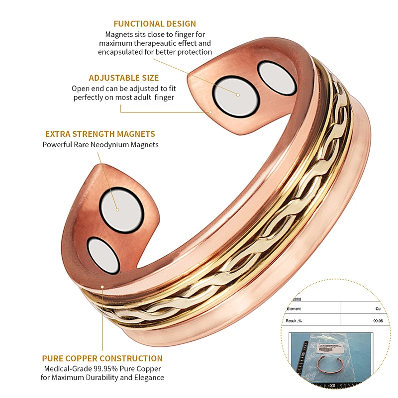 Wollet Original Pain Relief Pure Copper Antique Finger Rings Jewelry Bio Magnetic Therapy Copper Ring For Arthritis