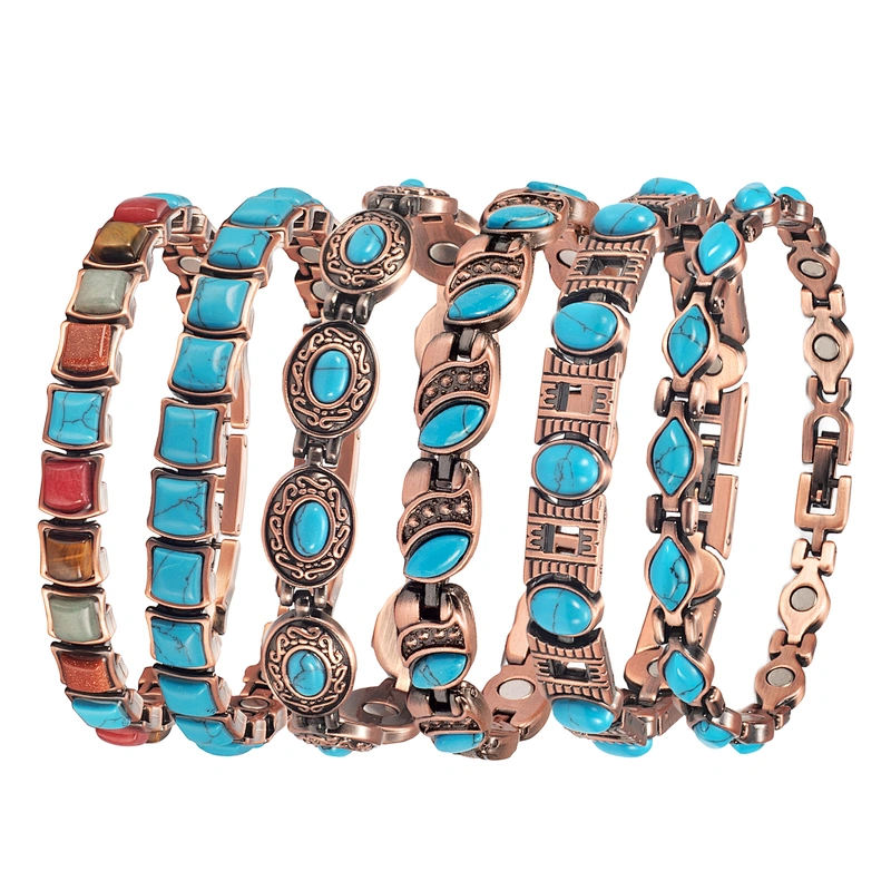 Wollet Women's Classic Healing Copper Natural Semi Precious Stone Bracelets