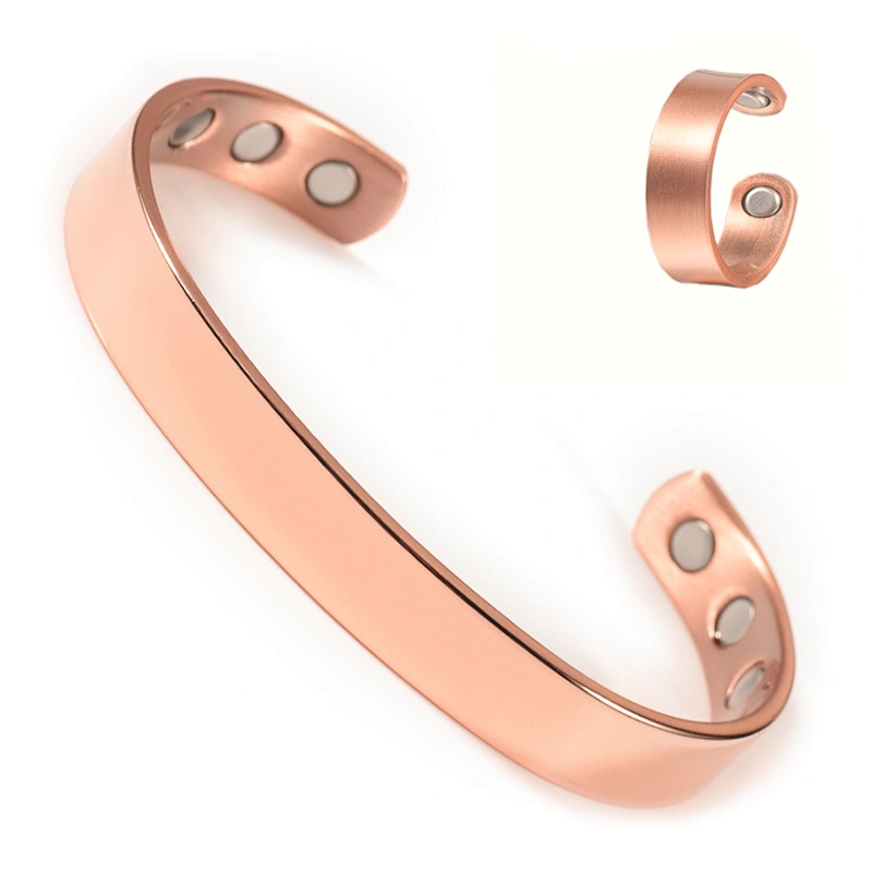 Wollet Blank Adjustable Cuff Bracelet Set Wholesale Engraved Name Personalized Magnetic Copper Bangle Custom Couple Bracelets