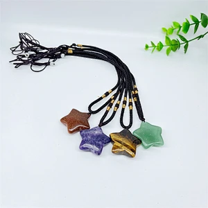 Wollet Wholesale Polished Mixed Stone Charms Natural Stone Pentagram Agate Crystal Pendants Necklace