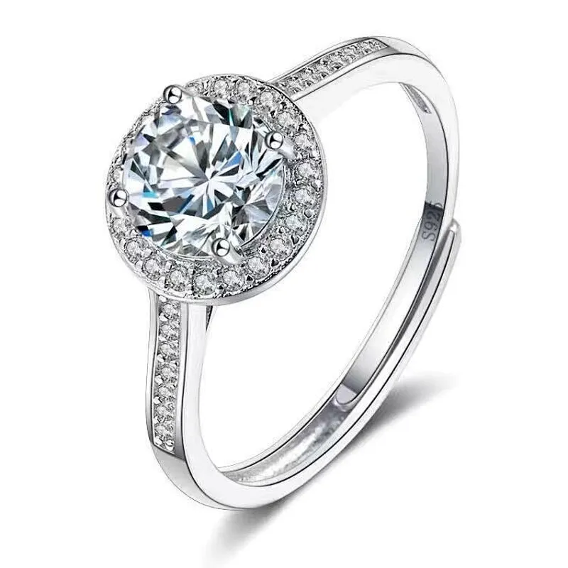 Wollet Adjustable 1ct Colored Solitaire 925 sterling silver Eternity Engagement Moissanite Ring