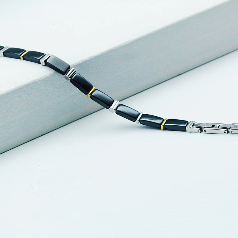 Wollet Handcrafted Jewelry Adjustable Easy Link Black Crystal Ceramic Bracelet