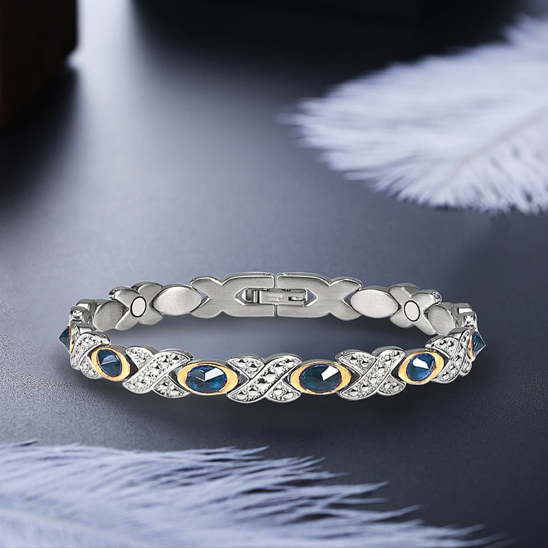 Wollet New Arrival Blue Red Crystal Magnetic Anklet Bracelets for women stainless steel