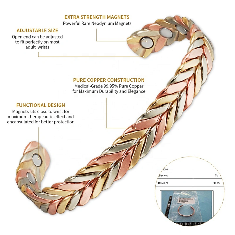 Wollet Balance Energy Mens Pure Copper Healing Bangle Arthritis Pain Relief Therapy Healthy Copper Bio Magnetic Bracelet