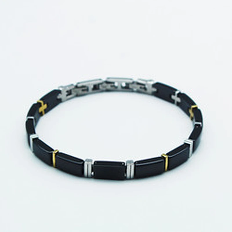 Wollet Handcrafted Jewelry Adjustable Easy Link Black Crystal Ceramic Bracelet