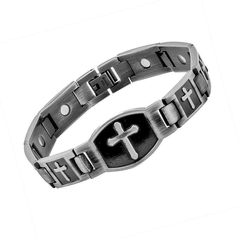Wollet Solid Copper Christian Jewelry Strong Magnetic Copper Jesus Cross Bracelets For Couple