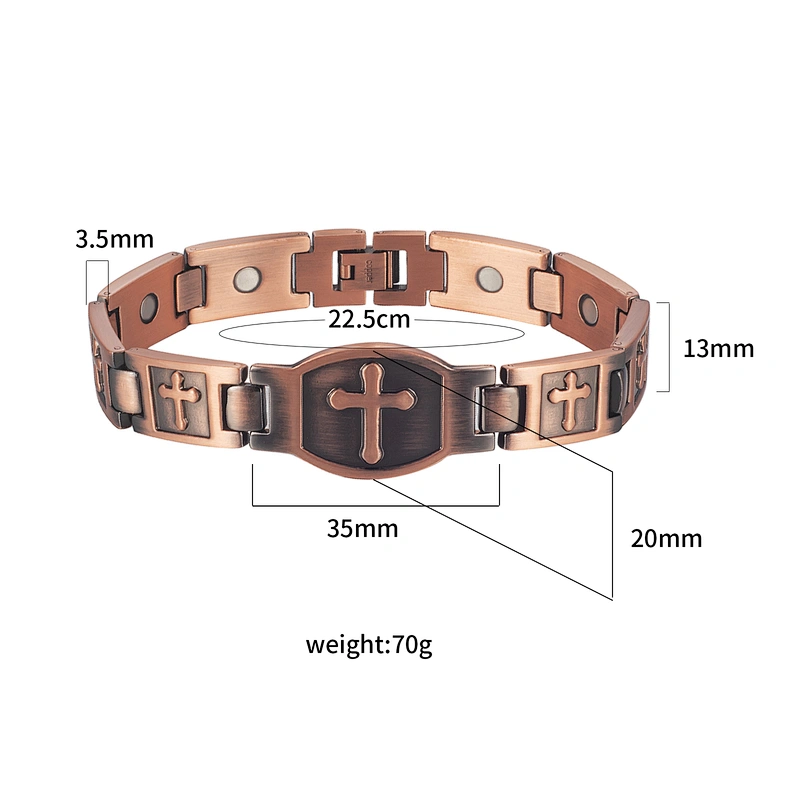 Wollett Solid Copper Christian Jewelry Strong Magnetic Copper Jesus Cross Bracelets for Couple