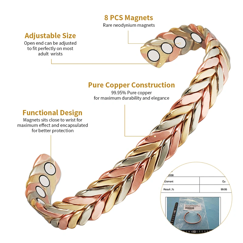 Wollet Malleable Woven Pure Copper Healing Cuff Pulseras De Mujer