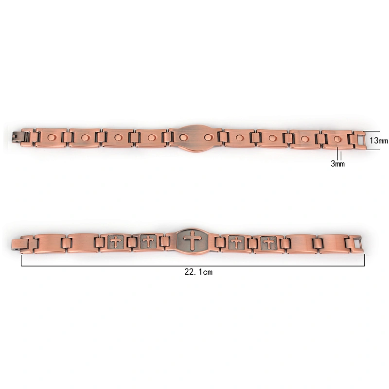 Wollet Solid Copper Christian Jewelry Strong Magnetic Copper Jesus Cross Bracelets For Couple