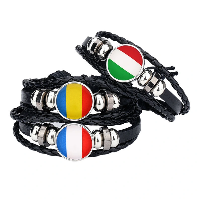 Wollet Souvenirs Gift Multi-Layered Red White Green Russian UK Italian American Flag Braided Football Bracelet