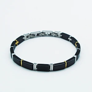 Wollet Handcrafted Jewelry Adjustable Easy Link Black Crystal Ceramic Bracelet