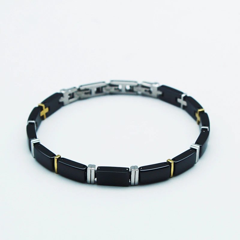 Wollet Handcrafted Jewelry Adjustable Easy Link Black Crystal Ceramic Bracelet