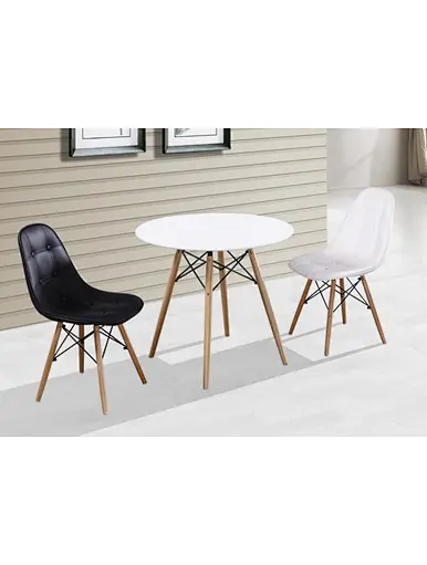 glass table with wooden legs