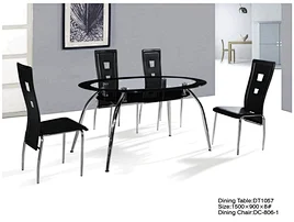 WHOLESALE 4 SEATER ROUND BLACK AND CLEAR TEMPERED GLASS DINING TABLE WITH STABLE METAL LEGS