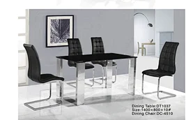 WHOLESALE 4 SEATER BLACK TEMPERED GLASS DINING TABLE WITH STABLE METAL LEGS