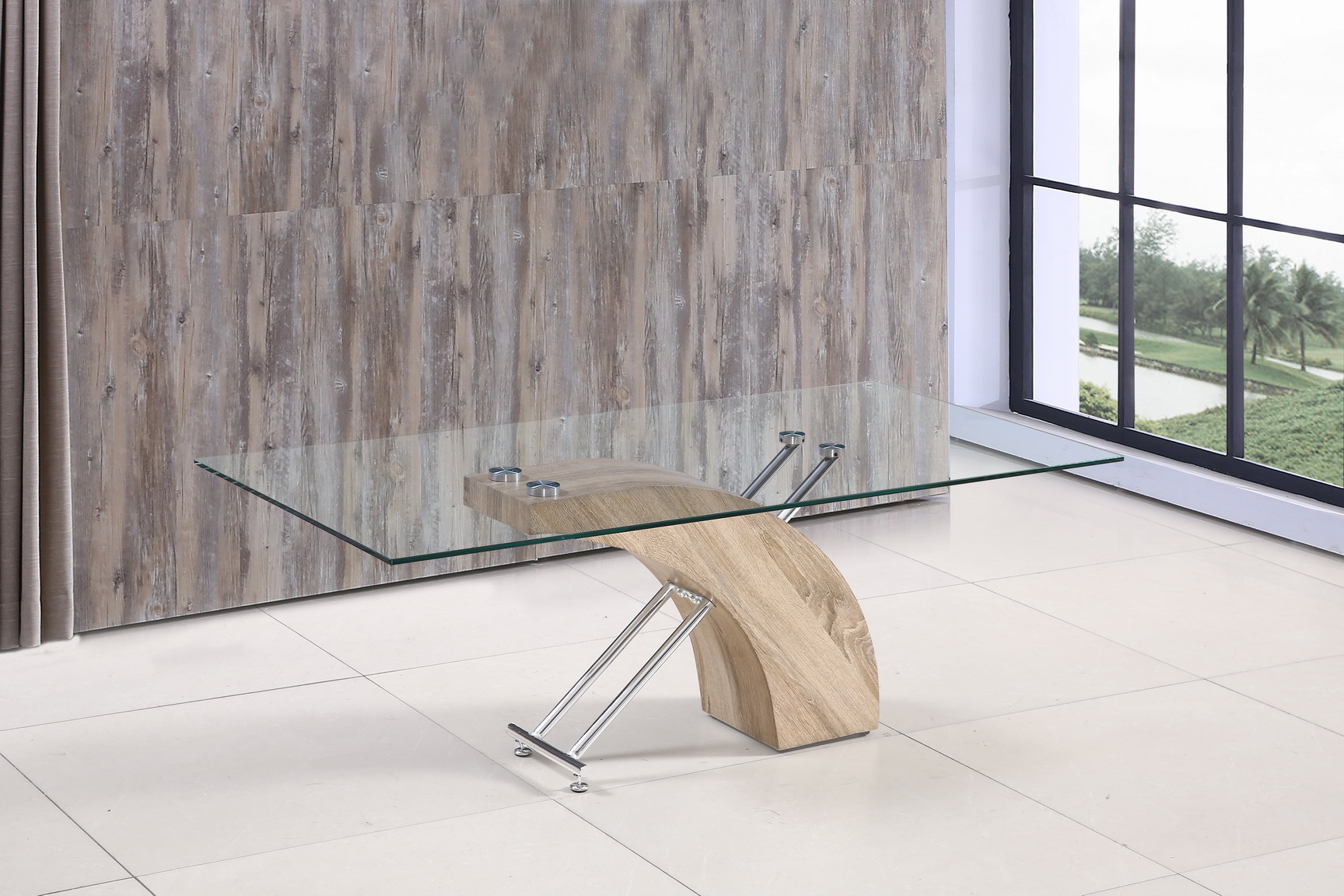 CLEAR TEMPERED GLASS COFFEE TABLE CONSOLE TABLE WITH STABLE MDF PEDESTAL METAL BASE