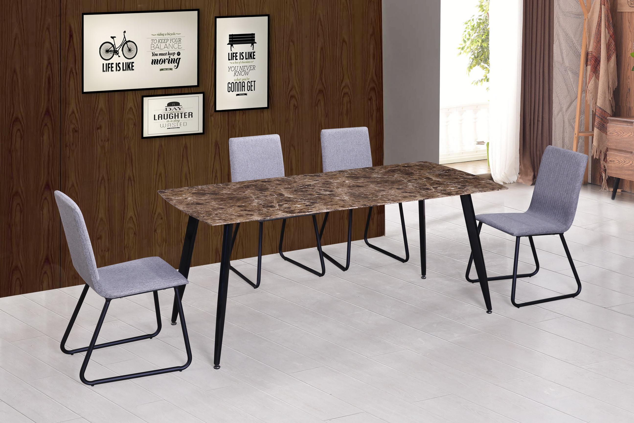 MDF COVERED WITH MARBLE PAPER DINING TABLE WITH STABLE METAL LEGS