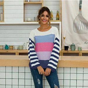 2020 Wholesale Custom Hot Selling New Fashion Striped Color Blocking Pullovers Summer Casual Clothes Women Sweater