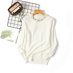 Winter beaded pullover blouses tops knitted women round neck long-sleeved sweater