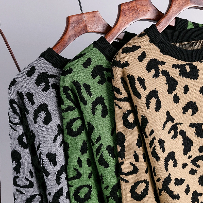 Autumn12 gg heavy gauge Leopard knitwear sweater crew neck slouchy pullover cosy ladies women sweaters