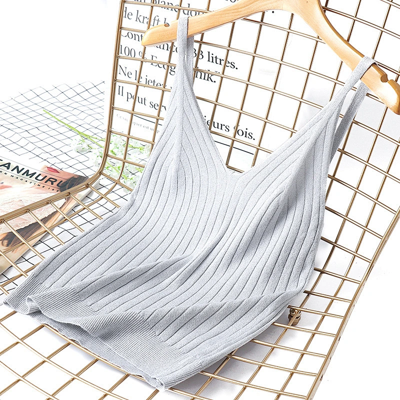 Women's V-neck solid color knitted vest suspender slim summer thin vest sweater for women
