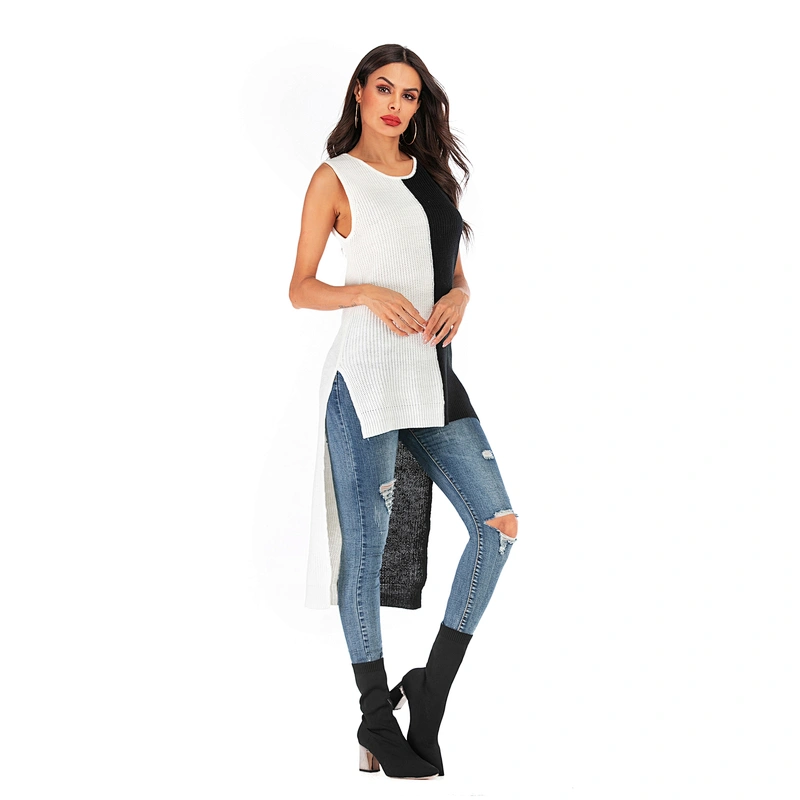 Short front and back long pullover sweater sleeveless bottoming knitwear vest