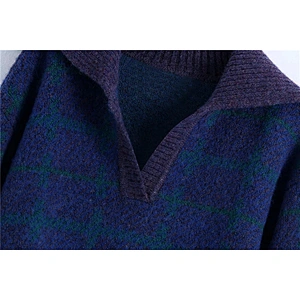 Fashion With Ribbed Trim Check Cropped sweater hoodies for women Pullovers Chic Tops jaquard  knit oversized sweater