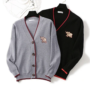 Embroidered cardigan jacket autumn thick loose button plackets knit women sweater