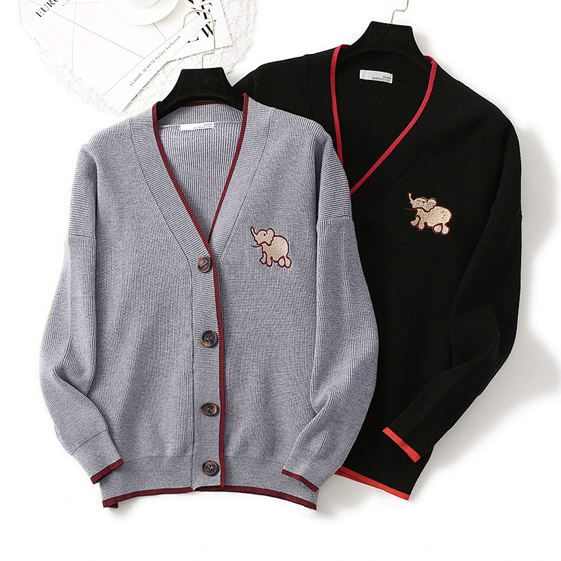 Embroidered cardigan jacket autumn thick loose button plackets knit women sweater