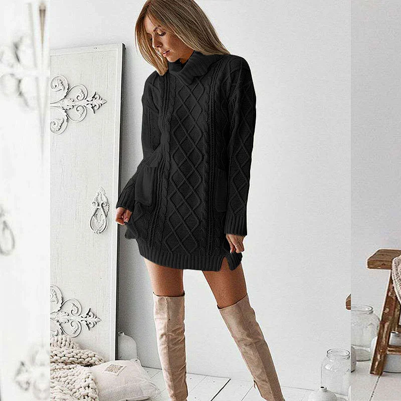 Women clothing turtleneck knit dress women pullover twist sweater mujer apparel in stock