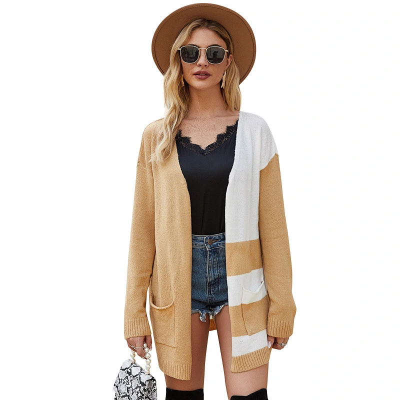 Mid-length crochet cardigan sweater long-sleeved knitwear coat loose sweater