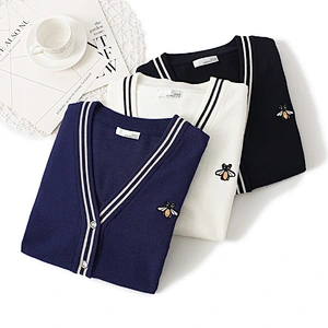 Embroidered Thick Knit Jacket button-through cardigan oversized coatigan sweaters