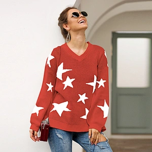 Star pattern round neck pullovers sweater casual clothes women sweater